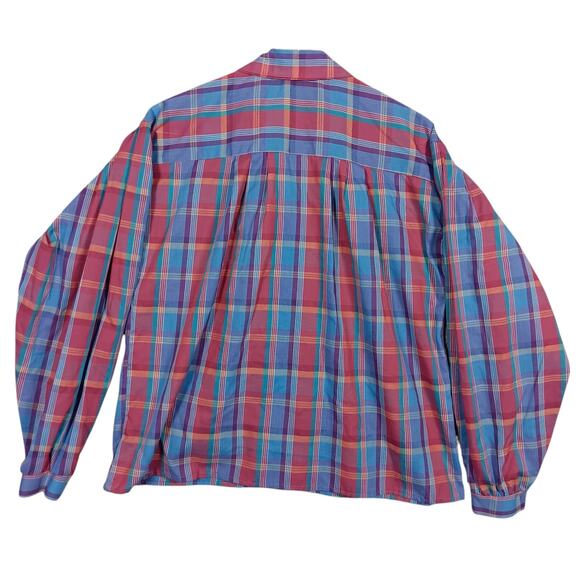 VTG Mister Remo Plaid Button Down Blouse Size 16 Red & Blue Collared Long Sleeve - Picture 4 of 12